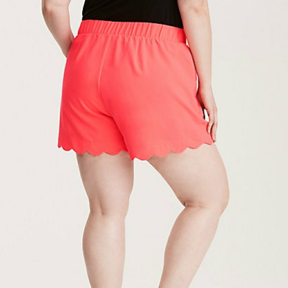 Torrid Scalloped Edge Shorts neon coral 1x 2x 4x - Picture 2 of 7